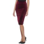Women's Double Click Velvet Pencil Skirt, Size: Medium, Dark Red