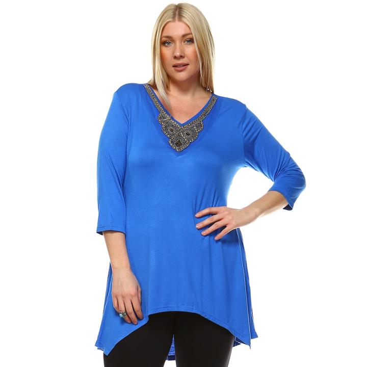 Plus Size White Mark Beaded High-low Hem Tunic, Women's, Size: 1xl, Blue Other