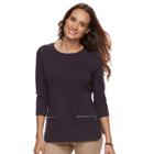 Petite Croft & Barrow&reg; Zip-pocket Sweater, Women's, Size: L Petite, Drk Purple