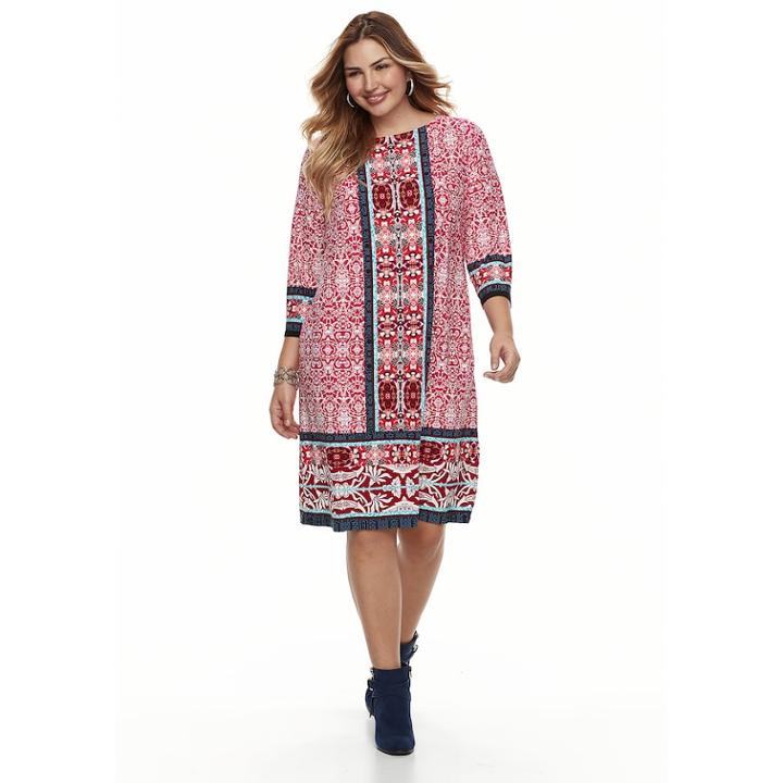Plus Size Suite 7 Medallion Print Dress, Women's, Size: 3xl, Pink
