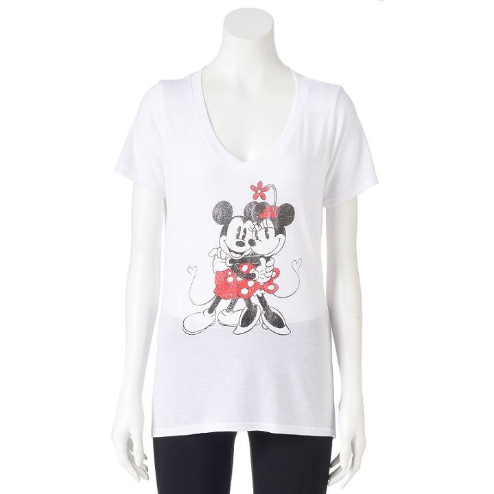 Disney's Juniors' Mickey & Minnie Mouse Hug Graphic Tee, Girl's, Size: Medium, White