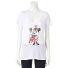 Disney's Juniors' Mickey & Minnie Mouse Hug Graphic Tee, Girl's, Size: Medium, White
