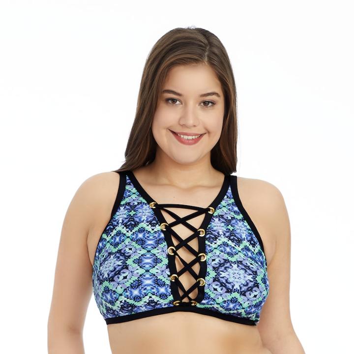 Plus Size Island Soul Curve Lace-up Grommet Bikini Top, Women's, Size: 3xl, Jasmine Tie Dye