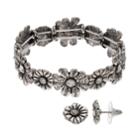 Believe In Peace, Fun, Love Flower Stretch Bracelet & Earring Set, Women's, Silver
