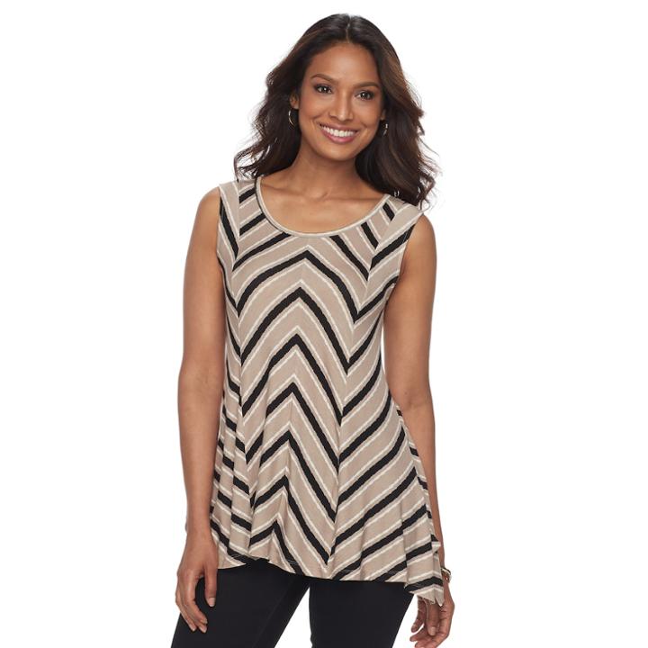 Women's Dana Buchman Printed Sharkbite Tank, Size: Large, Beig/green (beig/khaki)