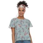 Juniors' Rewind Floral Flutter Top, Teens, Size: Medium, Green