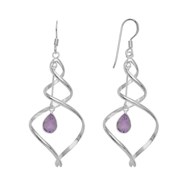 Silver Plated Amethyst Spiral Drop Earrings, Women's, Drk Purple