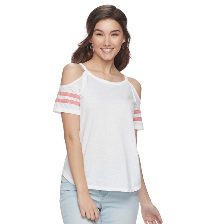 Juniors' So&reg; Varsity Cold-shoulder Tee, Teens, Size: Xxs, White