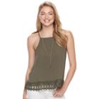 Juniors' Iz Byer California Crochet Hem Necklace Tank, Teens, Size: Xl, Dark Green