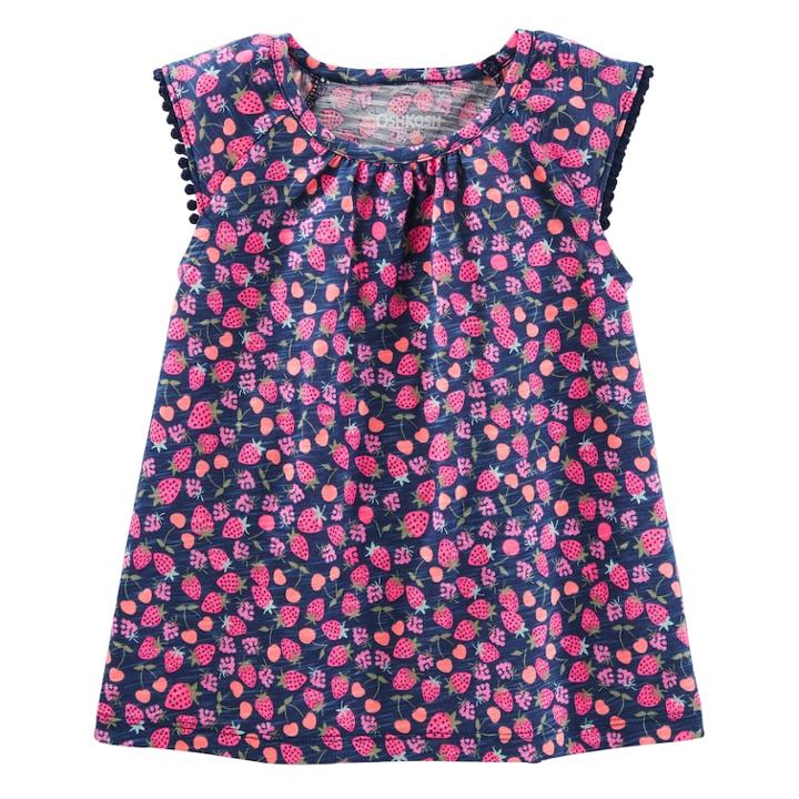 Girls 4-12 Oshkosh B'gosh&reg; Flutter Sleeve Pom Pom Trim Tee, Size: 10, Print