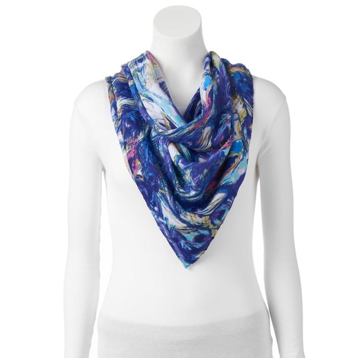 Love This Life Painted Square Scarf, Women's, Blue