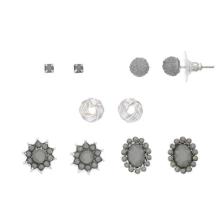 Simulated Crystal Nickel Free Stud Earring Set, Women's, Grey