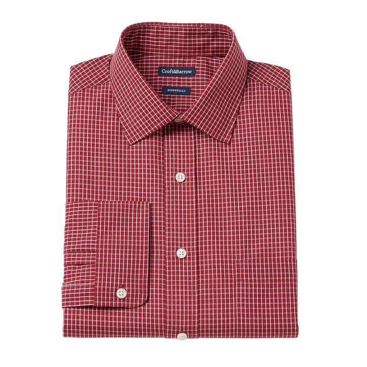 Croft & Barrow, Men's &reg; Fitted Solid Easy Care Spread-collar Dress Shirt, Size: 15.5-32/33, Red