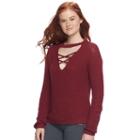 Juniors' Pink Republic Lace-up Choker Neck Sweater, Teens, Size: Large, Dark Brown
