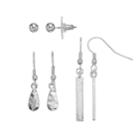 Bar, Stud & Teardrop Nickel Free Earring Set, Women's, Silver