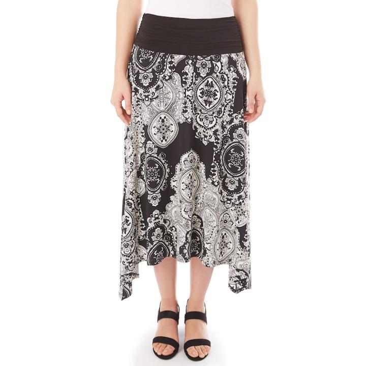Women's Apt. 9&reg; Handkerchief-hem Skirt, Size: Small, Black White Paisley