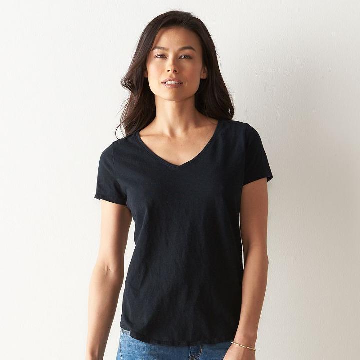 Petite Sonoma Goods For Life™ Essential Print V-neck Tee, Women's, Size: L Petite, Black