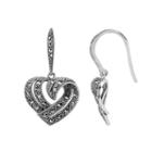 Lavish By Tjm Sterling Silver Heart Drop Earrings - Made With Swarovski Marcasite, Women's, Grey