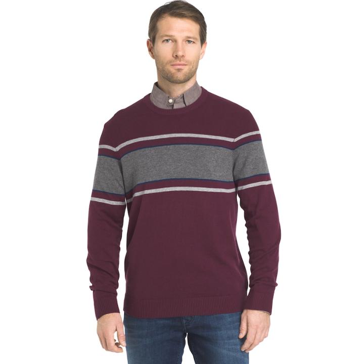Men's Izod Regular-fit Striped Wool-blend Crewneck Sweater, Size: Xl, Drk Purple