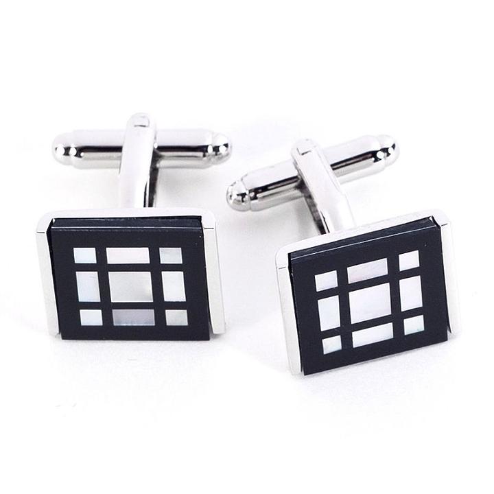 Rhodium-plated Square Pattern Cuff Links, Men's, Grey