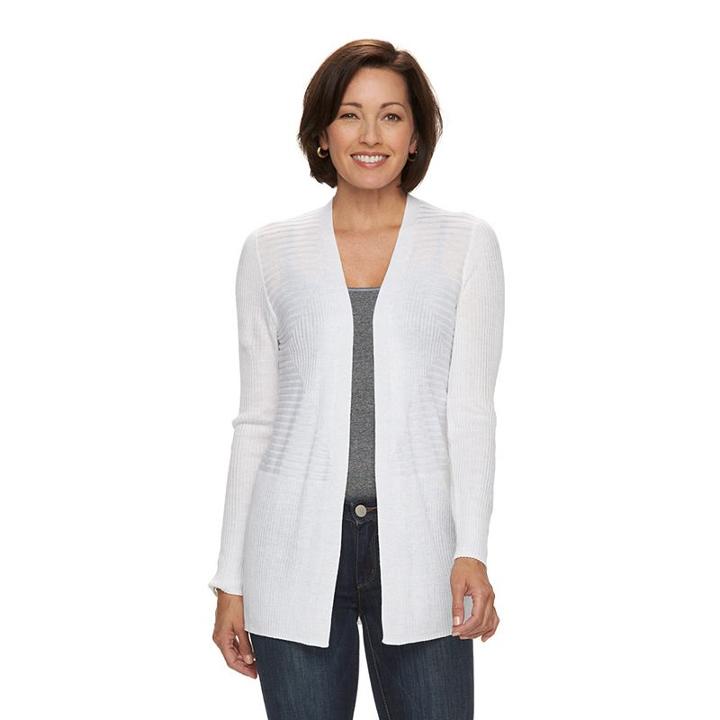 Women's Dana Buchman Ribbed Open-front Cardigan, Size: Large, White