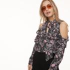 K/lab Floral Cold-shoulder Blouse, Teens, Size: Xs, Black