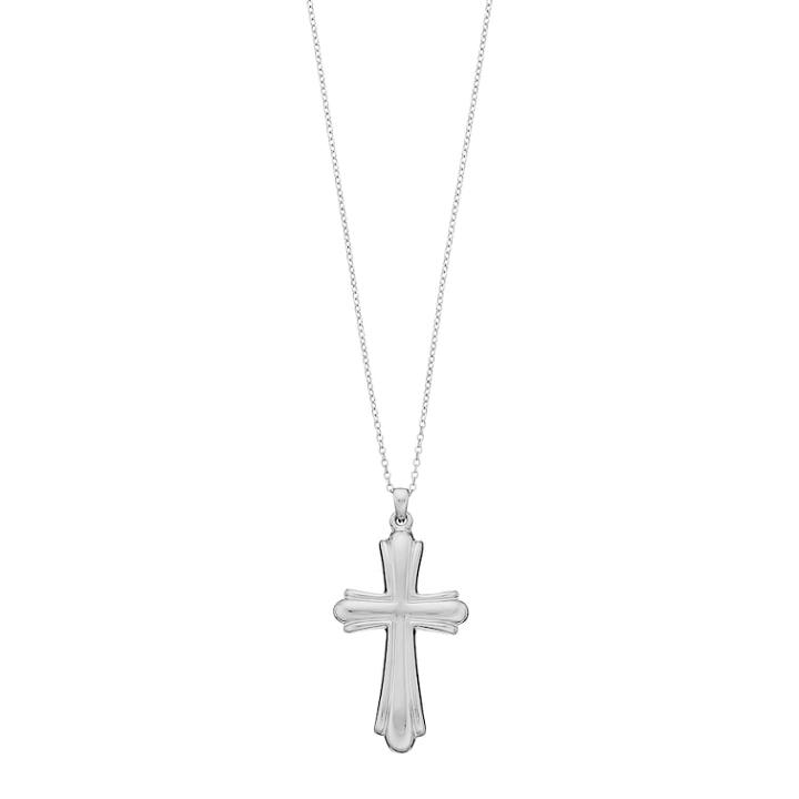 Sterling Silver Scalloped Cross Pendant Necklace, Women's, Grey