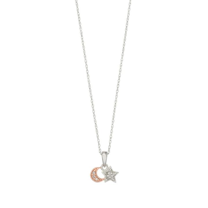 10k White Gold Diamond Accent Moon & Star Pendant Necklace, Women's, Size: 18