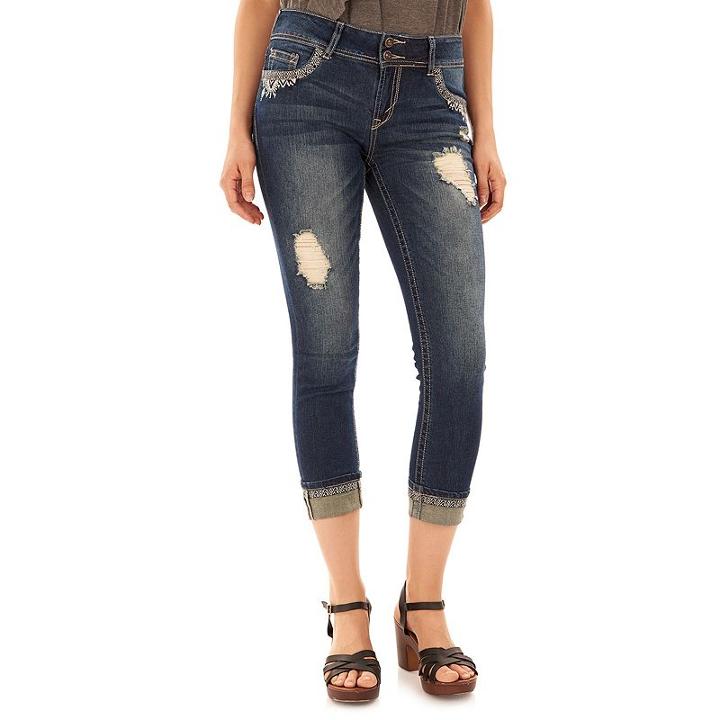 Juniors' Wallflower Luscious Curvy Ripped Crop Jeans, Teens, Size: 11, Purple Oth