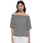 Women's Elle&trade; Striped Off-the-shoulder Ruffle Top, Size: Medium, Black