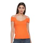 Women's Jennifer Lopez Beaded Cold-shoulder Tee, Size: Large, Med Orange