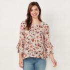 Women's Lc Lauren Conrad Ruffle Sleeve Split-back Top, Size: Xl, Light Pink