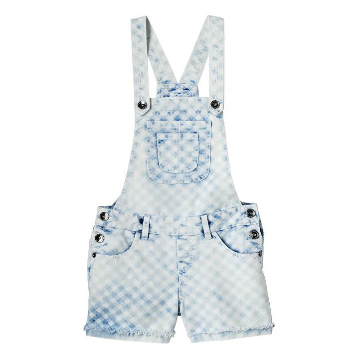 Girls 7-16 So&reg; Acid Wash Gingham Plaid Denim Shortalls, Girl's, Size: 12, Light Blue