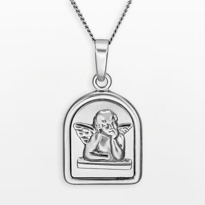 Sterling Silver Guardian Angel Tablet Pendant, Adult Unisex, Size: 18, Grey