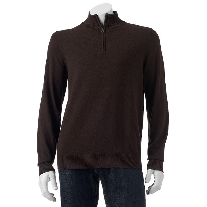 Men's Croft & Barrow&reg; Classic-fit Solid 12gg Quarter-zip Sweater, Size: Small, Dark Brown