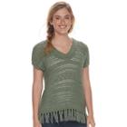 Women's Sonoma Goods For Life&trade; Open-stitch Fringe Sweater, Size: Small, Med Green