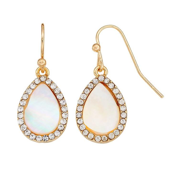 Lc Lauren Conrad Mother-of-pearl Halo Teardrop Earrings, Women's, White Oth