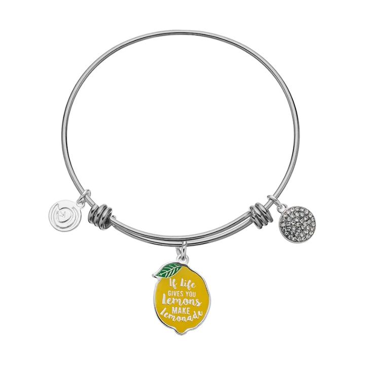 Love This Life If Life Gives You Lemons Charm Bangle Bracelet, Women's, Silver
