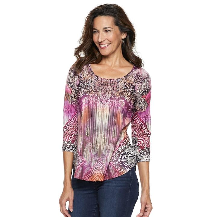 Women's World Unity Embellished High-low Tee, Size: Xl, Pink