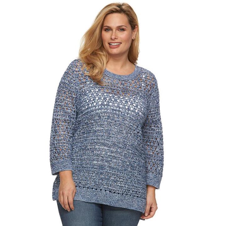 Plus Size Croft & Barrow&reg; Open-work High-low Sweater, Women's, Size: 3xl, Blue