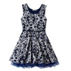 Girls 7-16 Knitworks Flocked Pattern Skater Dress, Girl's, Size: 14, Blue (navy)