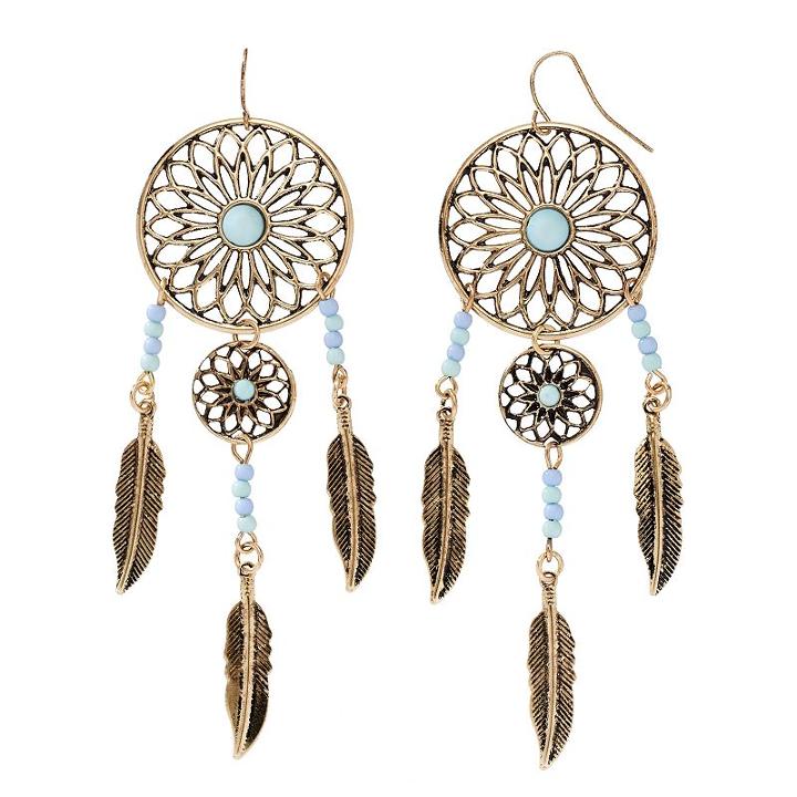 Mudd&reg; Leaf Dream Catcher Nickel Free Drop Earrings, Women's, Turq/aqua