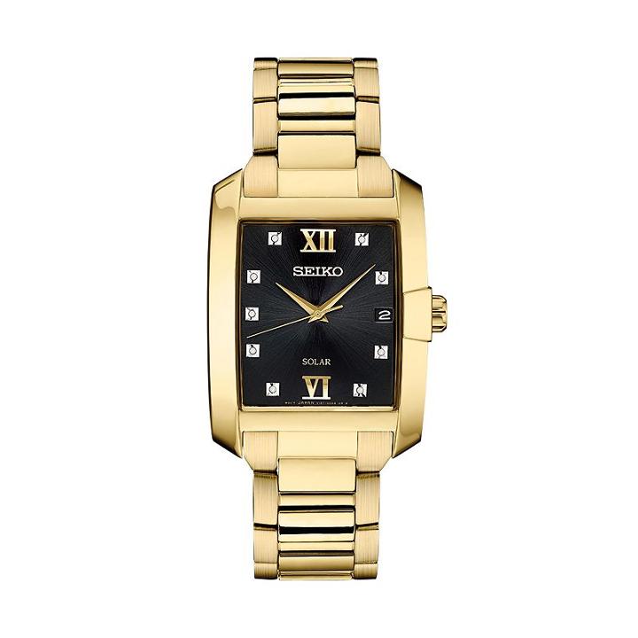 Seiko Men's Core Diamond Stainless Steel Solar Watch - Sne462, Size: Medium, Gold