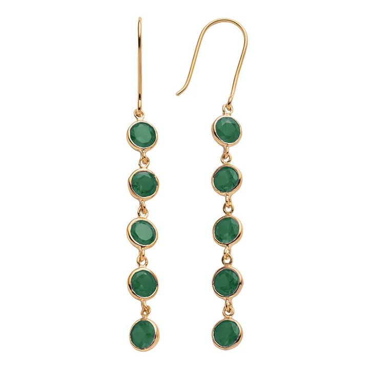 14k Gold Over Silver Lab-created Emerald Linear Drop Earrings, Women's, Green