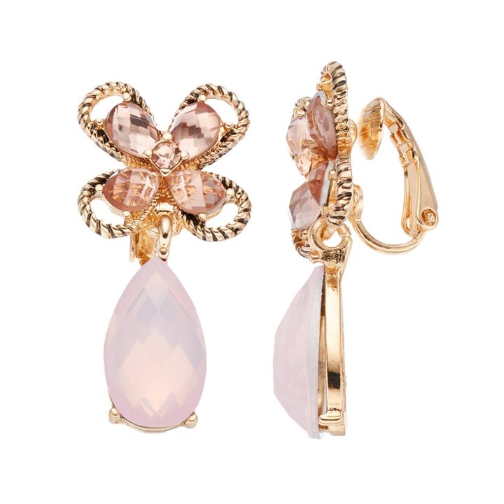 Dana Buchman Flower Teardrop Clip On Earrings, Women's, Pink