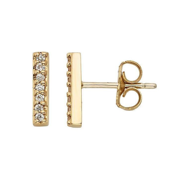 10k Gold Over Silver 1/10 Carat T.w. Diamond Stick Stud Earrings, Women's, White