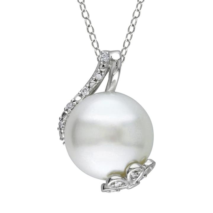 Stella Grace Freshwater Cultured Pearl And 1/10 Carat T.w. Diamond Sterling Silver Pendant Necklace, Women's, Size: 18, White