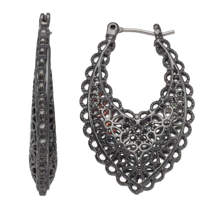Simply Vera Vera Wang Filigree Flower Marquise Hoop Earrings, Women's, Black