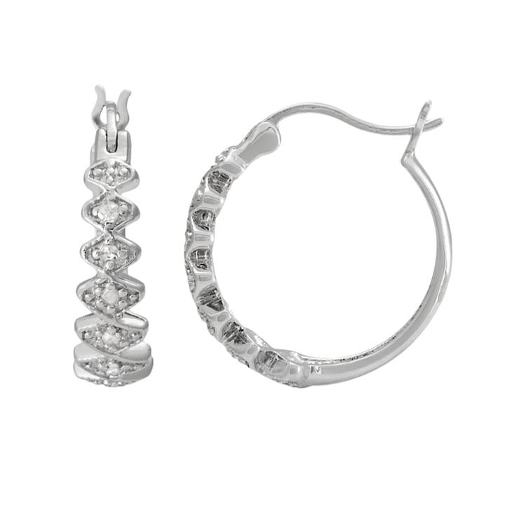 Sterling Silver 1/10-ct. T.w. Diamond Seven-stone Hoop Earrings, Women's, White