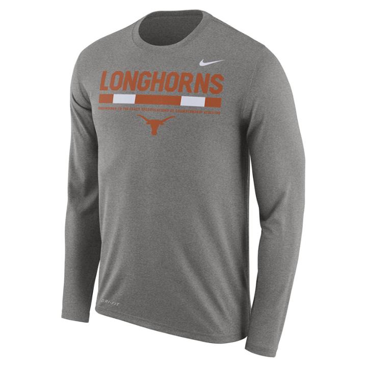 Men's Nike Texas Longhorns Dri-fit Legend Staff Long-sleeve Tee, Size: Medium, Gray